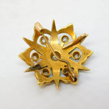 Edwardian 15ct Gold, Seed Pearl & Diamond Starburst Pendant Brooch Antique