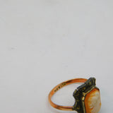 9ct Rose Gold Silver Set Lady in Profile Cameo Dress Ring Antique c1930 Deco