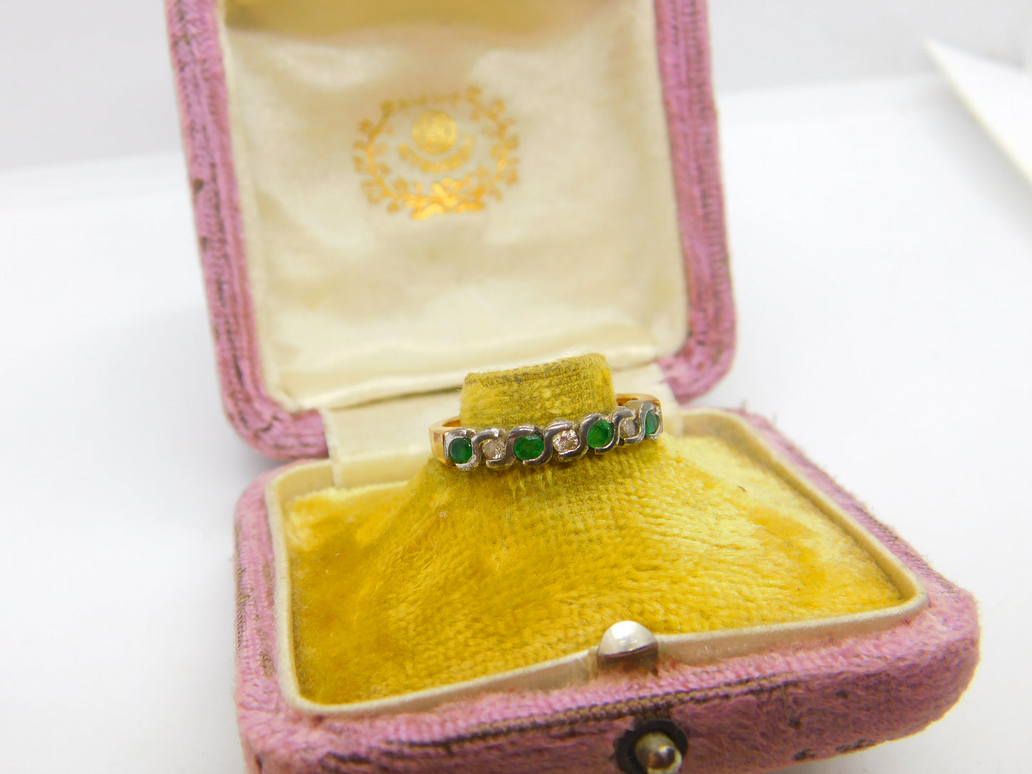 9ct Yellow Gold, Emerald & 0.14ct Diamond Half Eternity Ring Sheffield c1980