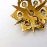 Edwardian 15ct Gold, Seed Pearl & Diamond Starburst Pendant Brooch Antique
