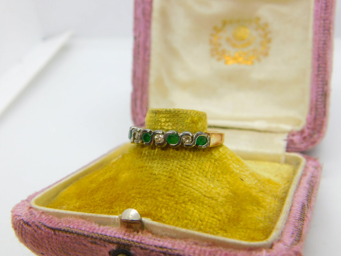 9ct Yellow Gold, Emerald & 0.14ct Diamond Half Eternity Ring Sheffield c1980