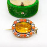 George III 9ct Gold, Coral, Paste & Citrine Mourning Brooch Antique c1820