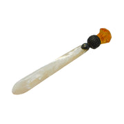 Victorian Sterling Silver, Mother of Pearl & Citrine Thistle Form Bookmark c1890