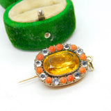 George III 9ct Gold, Coral, Paste & Citrine Mourning Brooch Antique c1820