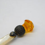 Victorian Sterling Silver, Mother of Pearl & Citrine Thistle Form Bookmark c1890