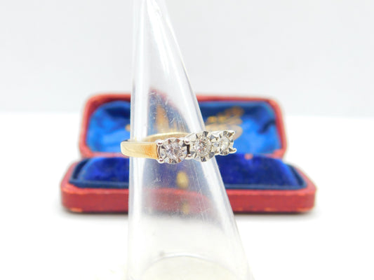 9ct Gold & 0.25ct Diamond Illusion Set Three-Stone Ring Vintage c1990 London