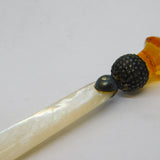 Victorian Sterling Silver, Mother of Pearl & Citrine Thistle Form Bookmark c1890