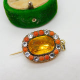 George III 9ct Gold, Coral, Paste & Citrine Mourning Brooch Antique c1820