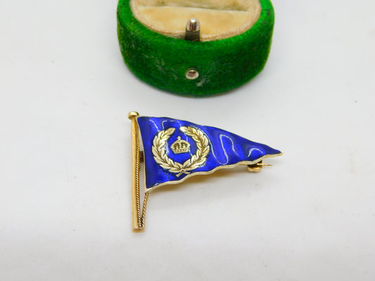 Edwardian 9ct Gold Enamel Cowes Regatta Sailing Flag Brooch Antique c1910