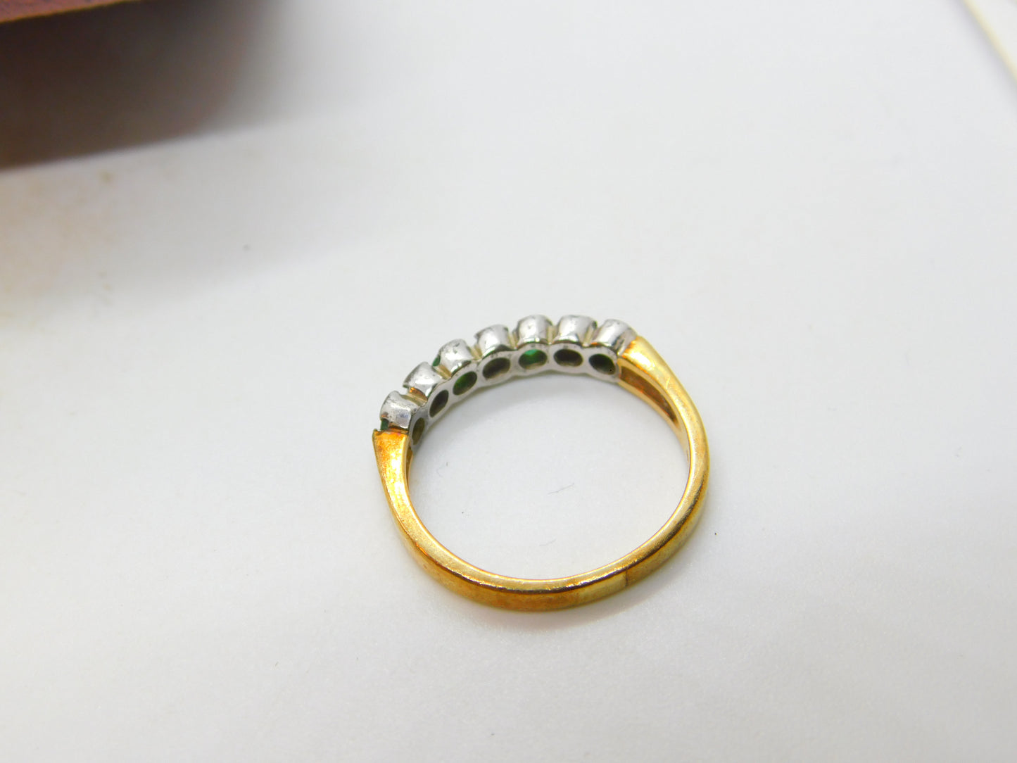 9ct Yellow Gold, Emerald & 0.14ct Diamond Half Eternity Ring Sheffield c1980