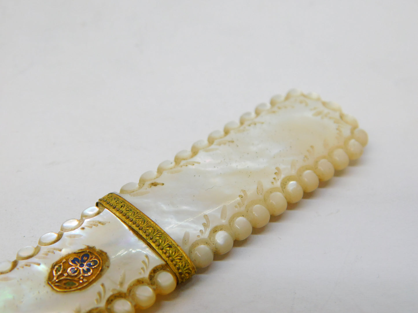 18th Century French Mother of Pearl, Gold, Enamel Needle Case Etui Antique c1790