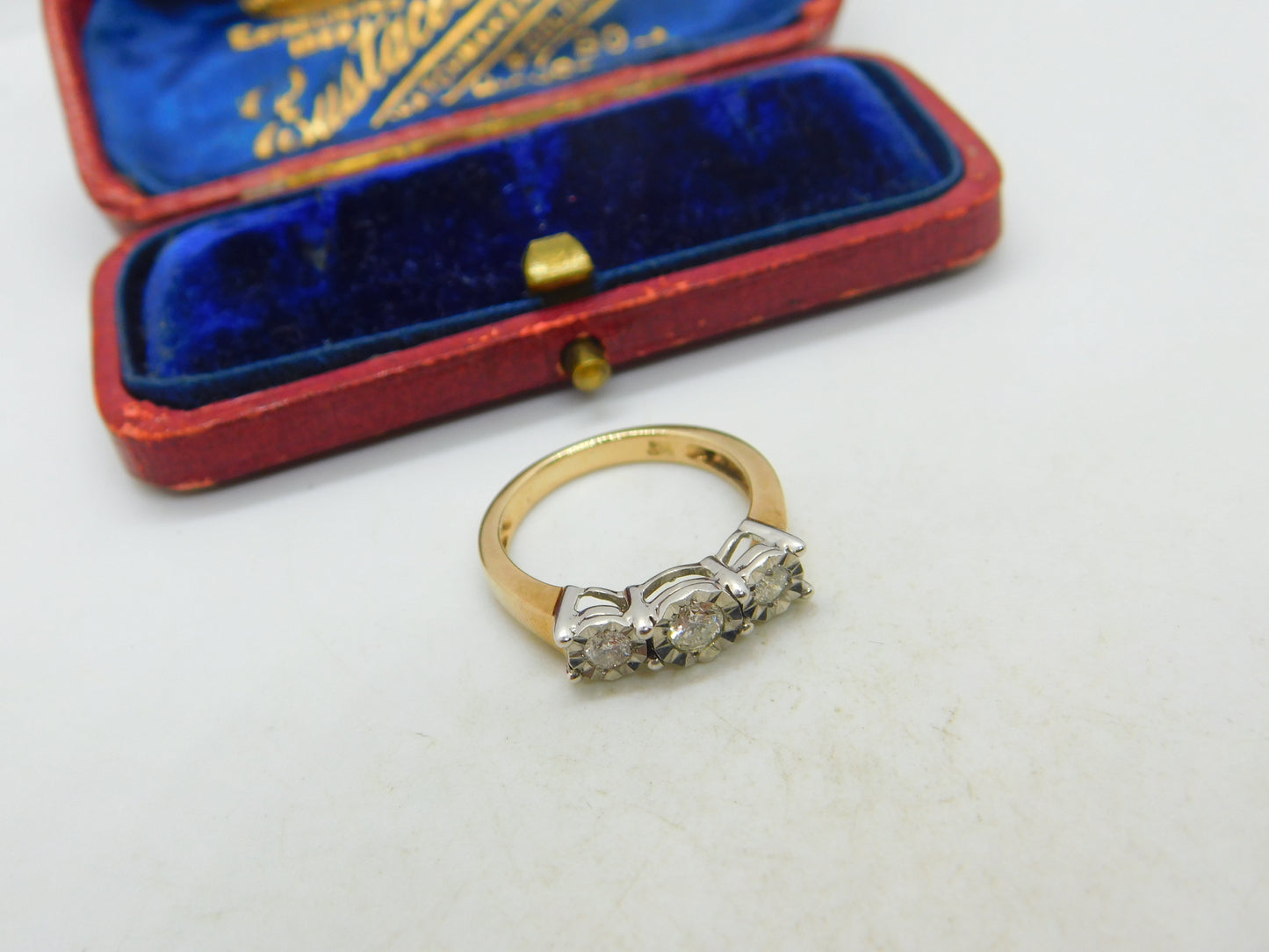 9ct Gold & 0.25ct Diamond Illusion Set Three-Stone Ring Vintage c1990 London