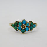 Victorian 9ct Gold, Turquoise, Seed Pearl Floral Ring Antique 1871 Birmingham