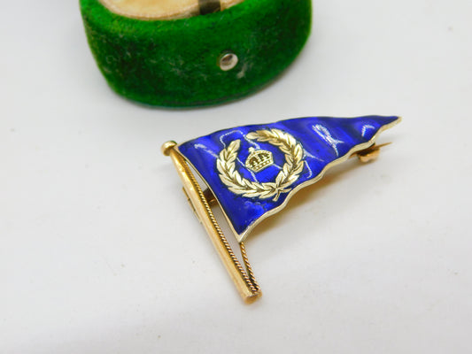 Edwardian 9ct Gold Enamel Cowes Regatta Sailing Flag Brooch Antique c1910