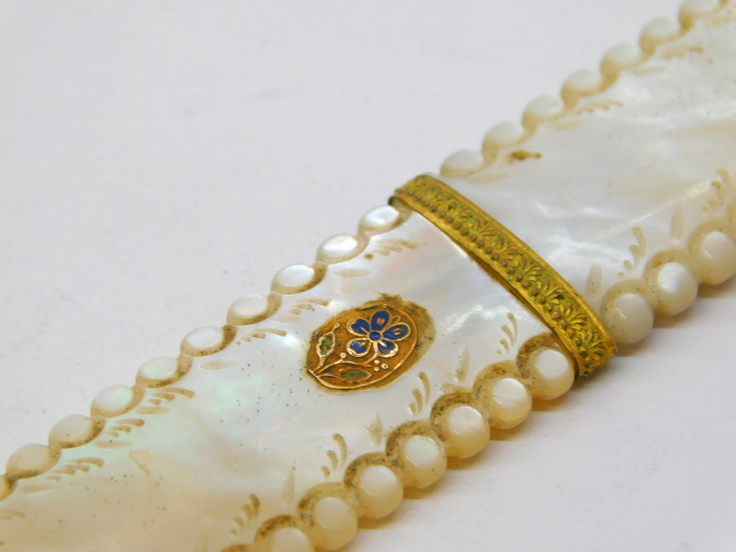 18th Century French Mother of Pearl, Gold, Enamel Needle Case Etui Antique c1790