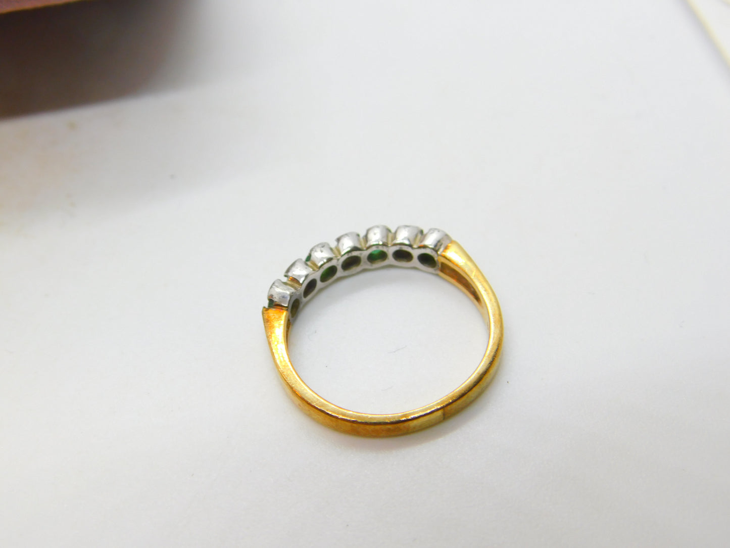 9ct Yellow Gold, Emerald & 0.14ct Diamond Half Eternity Ring Sheffield c1980