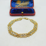 9ct Yellow & White Gold Woven Form Bracelet Vintage c1990 Birmingham 7.5" Length