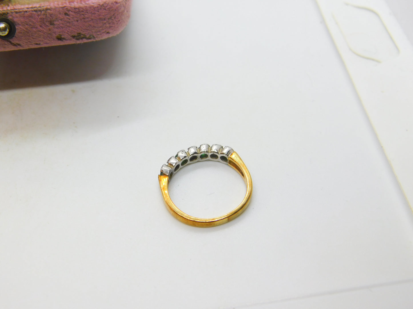 9ct Yellow Gold, Emerald & 0.14ct Diamond Half Eternity Ring Sheffield c1980