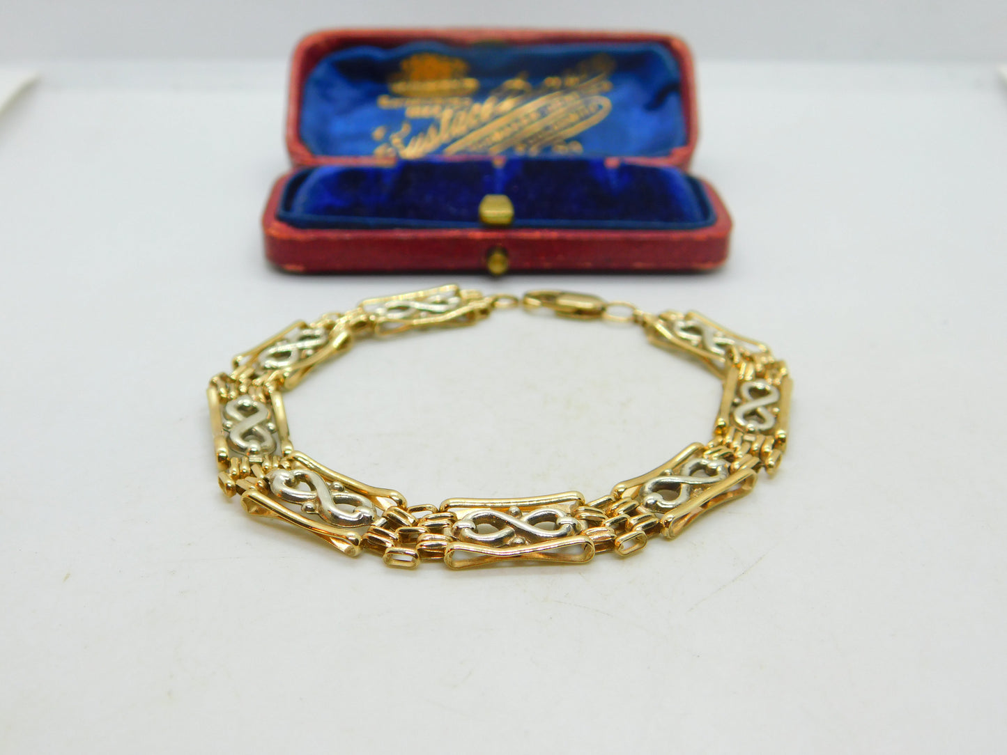 9ct Yellow & White Gold Woven Form Bracelet Vintage c1990 Birmingham 7.5" Length