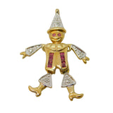 9ct Yellow Gold, Ruby & Diamond Articulated Clown Pendant Vintage c1990