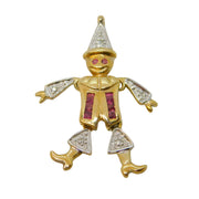 9ct Yellow Gold, Ruby & Diamond Articulated Clown Pendant Vintage c1990