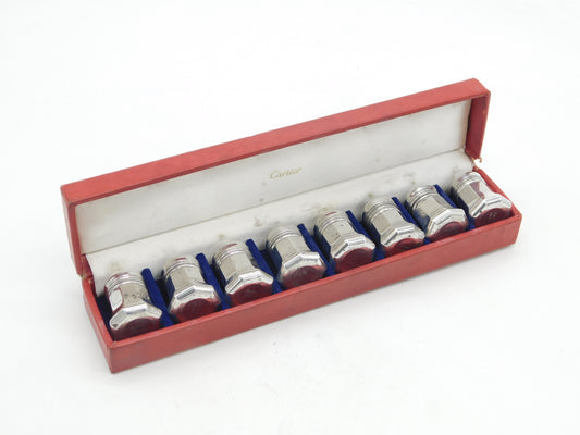 Cartier Boxed Set of Eight Sterling Silver Pepper Pots or Shakers Vintage c1970