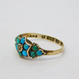 Victorian 9ct Gold, Turquoise, Seed Pearl Floral Ring Antique 1871 Birmingham