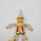9ct Yellow Gold, Ruby & Diamond Articulated Clown Pendant Vintage c1990