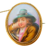 Victorian 9ct Gold Mounted Painted Regency Porcelain Brooch Antique c1860