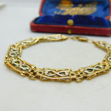 9ct Yellow & White Gold Woven Form Bracelet Vintage c1990 Birmingham 7.5" Length