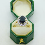9ct Yellow Gold, 1ct Sapphire & Diamond Engagement Ring Vintage 1986 Birmingham