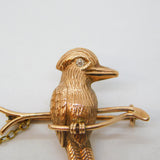 Victorian 9ct Rose Gold & Diamond Woodpecker Brooch Pin Antique c1890s