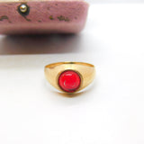 Victorian 9ct Rose Gold & Cabochon Cut Garnet Signet Ring c1880 Antique