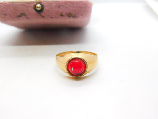 Victorian 9ct Rose Gold & Cabochon Cut Garnet Signet Ring c1880 Antique