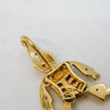 9ct Yellow Gold, Ruby & Diamond Articulated Clown Pendant Vintage c1990
