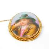 Victorian 9ct Gold Mounted Painted Regency Porcelain Brooch Antique c1860