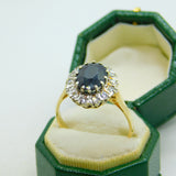 9ct Yellow Gold, 1ct Sapphire & Diamond Engagement Ring Vintage 1986 Birmingham