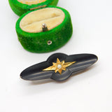 Victorian Whitby Jet, 9ct Gold & Seed Pearl Mourning Brooch Antique c1880