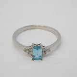 9ct White Gold, Aquamarine & Diamond Engagement Ring Vintage c1990