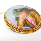 Victorian 9ct Gold Mounted Painted Regency Porcelain Brooch Antique c1860