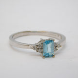 9ct White Gold, Aquamarine & Diamond Engagement Ring Vintage c1990