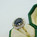 9ct Yellow Gold, 1ct Sapphire & Diamond Engagement Ring Vintage 1986 Birmingham