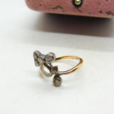 Victorian 18ct Gold & Old Mine Cut Diamond Floral Band Ring Antique c1860