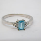 9ct White Gold, Aquamarine & Diamond Engagement Ring Vintage c1990
