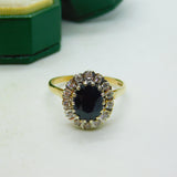 9ct Yellow Gold, 1ct Sapphire & Diamond Engagement Ring Vintage 1986 Birmingham