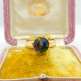 9ct Yellow Gold & Rainbow Glass Band Ring Antique 1937 Birmingham Art Deco