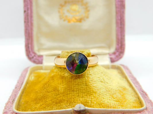 9ct Yellow Gold & Rainbow Glass Band Ring Antique 1937 Birmingham Art Deco