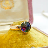 9ct Yellow Gold & Rainbow Glass Band Ring Antique 1937 Birmingham Art Deco