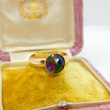 9ct Yellow Gold & Rainbow Glass Band Ring Antique 1937 Birmingham Art Deco