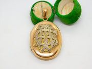 Victorian Large Pinchbeck Monogram Double Locket Pendant Antique c1860